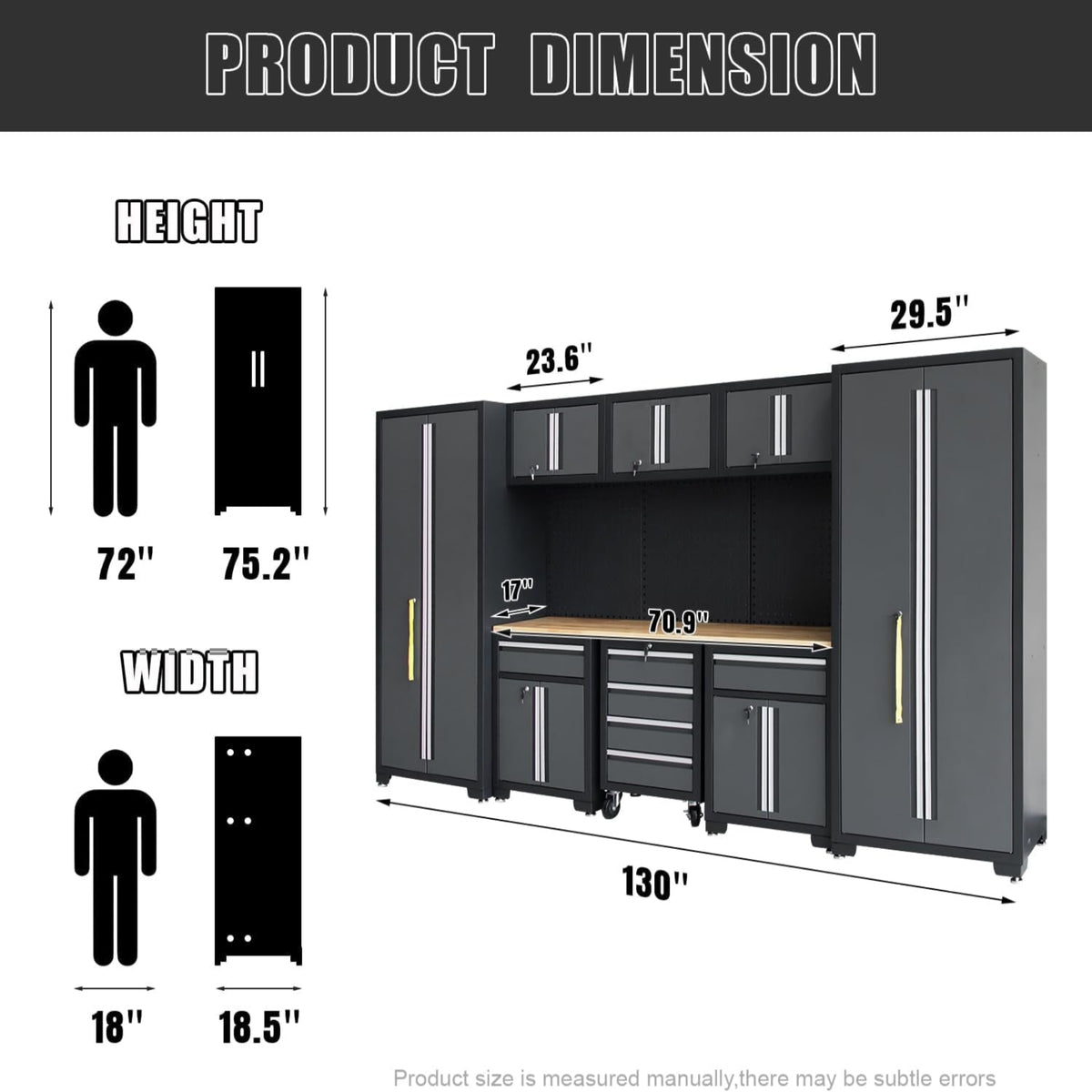 Garage Storage Cabinet System 9-Pcs Workshop Set Garage Cabinets and Storage System with Steel Cabinet Drawers, Rolling Chest, Workbench, Pegboard for Garage Tool Organization, Black