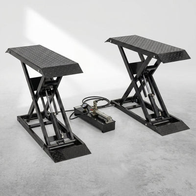 Hydraulic Car Lift Designed for Home Garage Use, 3000 Lb Capacity, Drive-Up Ramp, Steel Construction