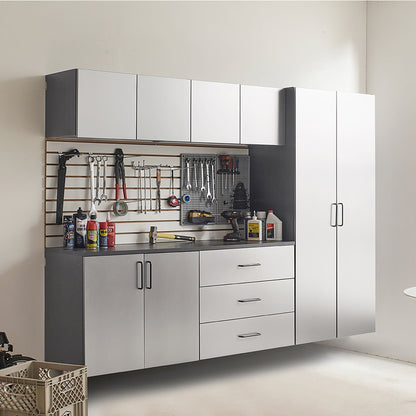 Metallic Gray Garage Cabinet Set with Soft Closing Drawers
