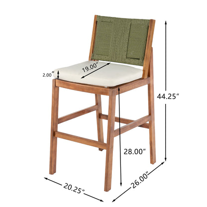 4 Pieces Arly Green Outdoor Bar Stool Solid Acacia Wood and Woven Wicker