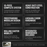 10-Piece Heavy Duty Steel Garage Cabinet System | All-In-One Modular Garage Cabinet Set for Ultimate Workshop Organization | Easy Assembly Garage Storage Cabinets & Tool Bench (Black) — Results & Stats