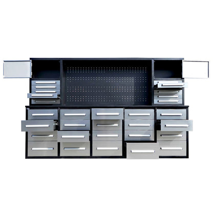 10ft Workbench Cabinet(30 Drawers, 2 Cabinets & 1 Pegboard)