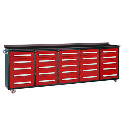 10ft 25-Drawer Storage Workbench with Wheels