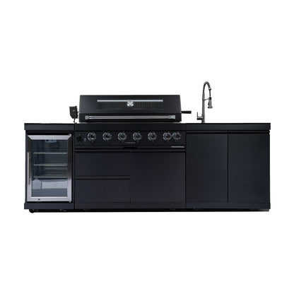 NG 95" 6-Burner 85000 BTU Black Outdoor Kitchen Island Grill Rotisserie kit Granite Countertops