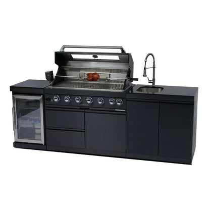 NG 95" 6-Burner 85000 BTU Black Outdoor Kitchen Island Grill Rotisserie kit Granite Countertops