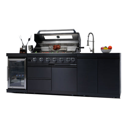 NG 95" 6-Burner 85000 BTU Black Outdoor Kitchen Island Grill Rotisserie kit Granite Countertops
