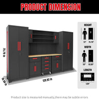 Garage Storage Cabinet System Designed for Workshop Organization, 8-Piece Set, Steel Construction, Rolling Chest