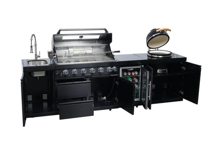115-Inch Stainless Steel Outdoor Kitchen Barbecue Island Grill with Granite Countertops - Black
