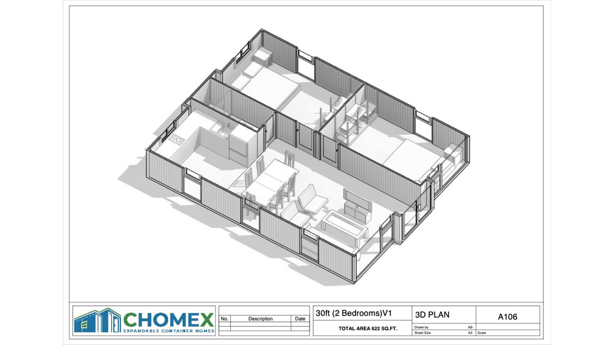 Haven Nest – 30' Expandable Container Home | 2 Bedrooms | Full Bath, Kitchen, Living Room | 585 SF Modular Tiny Home