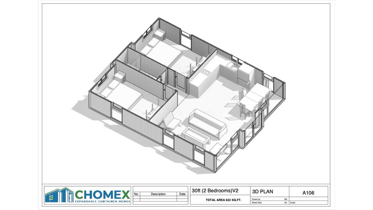 Haven Nest – 30' Expandable Container Home | 2 Bedrooms | Full Bath, Kitchen, Living Room | 585 SF Modular Tiny Home