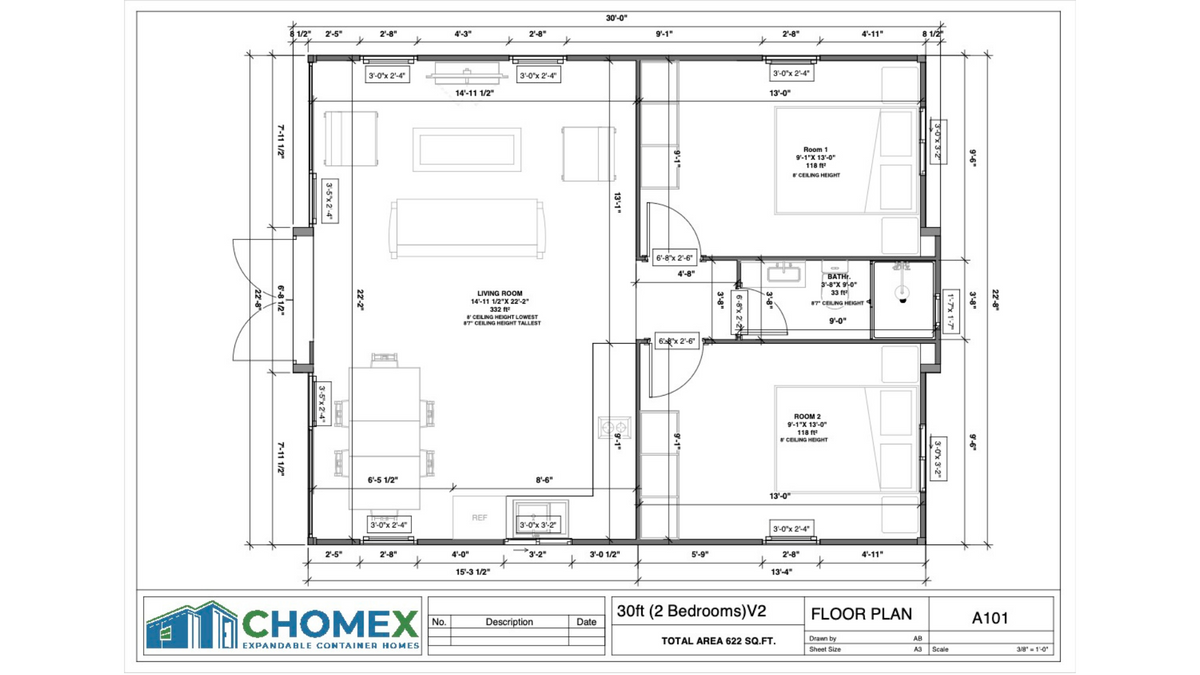 Haven Nest – 30' Expandable Container Home | 2 Bedrooms | Full Bath, Kitchen, Living Room | 585 SF Modular Tiny Home