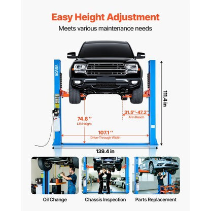 2 Post Lift, 9000 lbs Capacity, 220V 2.95 HP Powerful Motor, Two Post Car Lift Auto Hoist for Sedan SUV Pickup, Automotive Hoist 74.8 Inch Height for Home Garage, Repair Shop, Workshop, Blue
