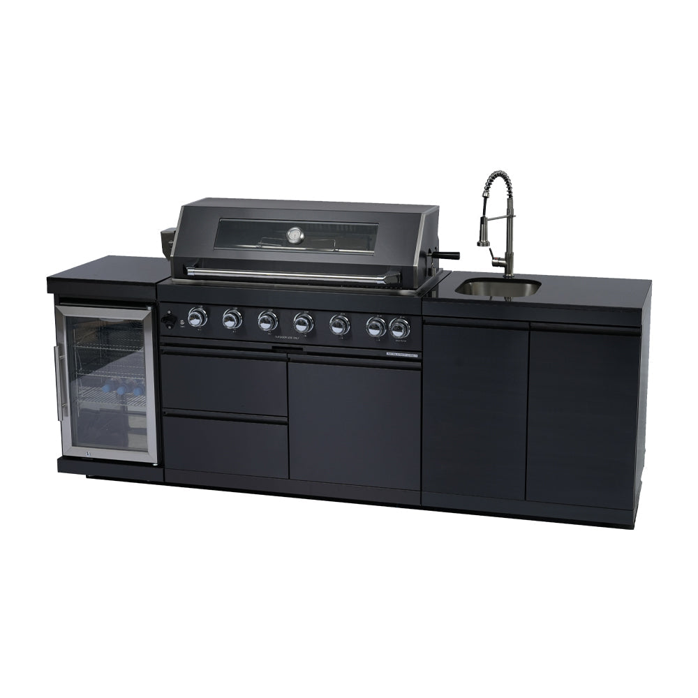 NG 95" 6-Burner 85000 BTU Black Outdoor Kitchen Island Grill Rotisserie kit Granite Countertops