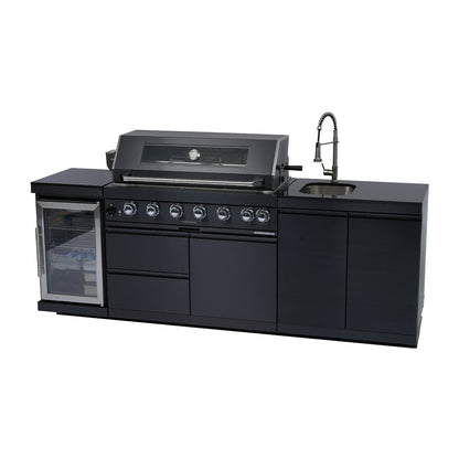 NG 95" 6-Burner 85000 BTU Black Outdoor Kitchen Island Grill Rotisserie kit Granite Countertops