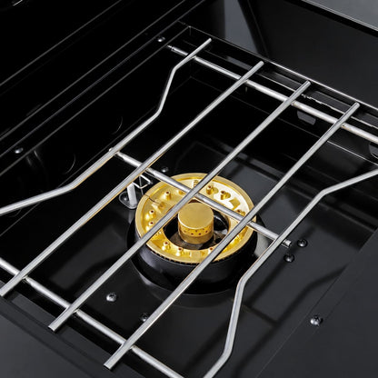85" 4-Burner 72000 BTU Black Outdoor Kitchen Island Grill with Compact Refrigerator Marble Countertops Sink