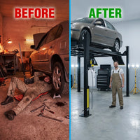 4-Post Automotive Deluxe Extended Storage Car Lift 8,000 Lb. Capacity Heavy Duty — Before & After