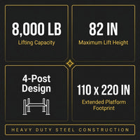 4-Post Automotive Deluxe Extended Storage Car Lift 8,000 Lb. Capacity Heavy Duty — Results & Stats