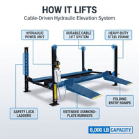 4-Post Automotive Deluxe Extended Storage Car Lift 8,000 Lb. Capacity Heavy Duty — How It Works