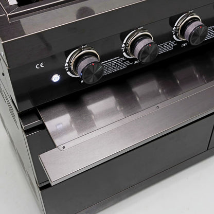85" 4-Burner 72000 BTU Black Outdoor Kitchen Island Grill with Compact Refrigerator Marble Countertops Sink