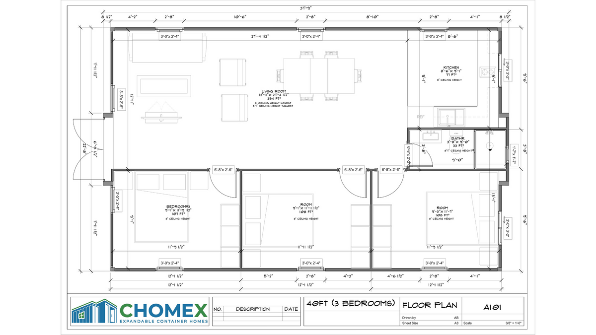 Grand Luxe – 40'+ Expandable Container Home | 3 Bedrooms | Full Bath, Kitchen, Living Room | High-Ceiling Modular Home (865 SF)