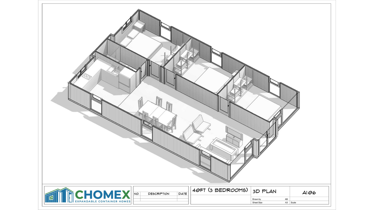 Grand Luxe – 40'+ Expandable Container Home | 3 Bedrooms | Full Bath, Kitchen, Living Room | High-Ceiling Modular Home (865 SF)