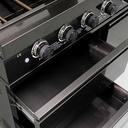 85" 4-Burner 72000 BTU Black Outdoor Kitchen Island Grill with Compact Refrigerator Marble Countertops Sink