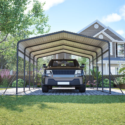 13x20 FT Metal Carport,Garage with Upgraded Triangle Reinforced Frame&4 Poles,Galvanized Steel Hardtop Roof,Heavy-Duty All-Weather Shelter for Car,Truck,Boat,Outdoor Storage