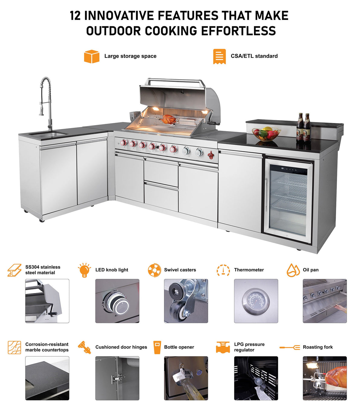 95.8"  6+1 Burner 95,500 BTU Outdoor Kitchen Island Grill Silver + Sink + Refrigerator + Bar Table