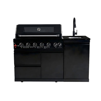 63" 6-Burner 85000 BTU Black Outdoor Kitchen Island Grill + Marble Countertops + Sink