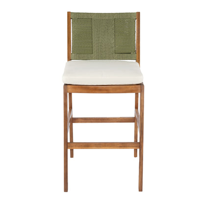 4 Pieces Arly Green Outdoor Bar Stool Solid Acacia Wood and Woven Wicker