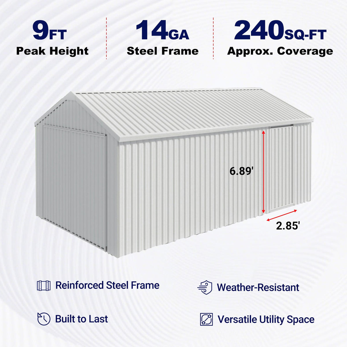 12'x20' Heavy-Duty Metal Garage Shed