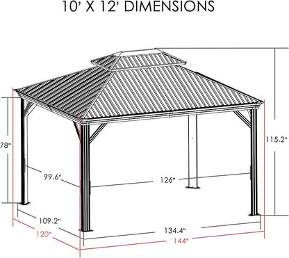 Kozyard Alexander 10' X 12' Hardtop, Aluminum Metal Gazebo with Galvanized Steel Double Roof Canopy, Curtain and Netting, Permanent Pavilion for Patio, Backyard, Deck, Lawn (Gray)