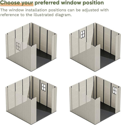 Patiowell 8 x 8 FT Plastic Outdoor Storage Shed with Floor, Resin Shed with Window and Lockable Door for Garden, Backyard, Tool Storage Use, Easy to Install in Beige (Kick-it Shed)