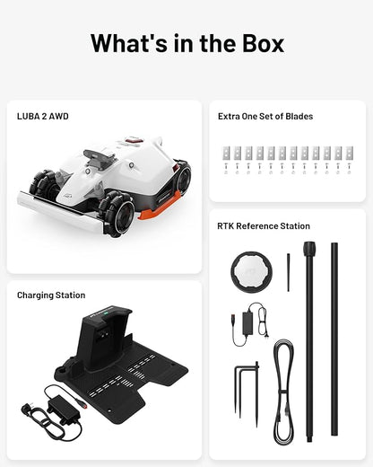LUBA 2 AWD 3000X Robot Lawn Mower with 4G, Reception 0.75 Acre, Max. 0.89 Acre, All-Wheel-Drive for 80% Slope, UltraSense AI Vision & RTK Automatic Edge Mapping, 1.0"-2.7" Cutting Height