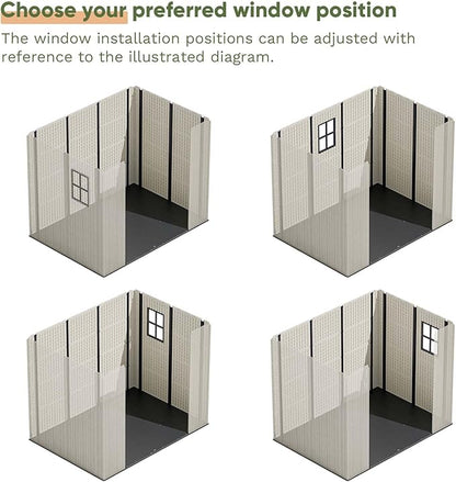Patiowell 8 x 6 FT Plastic Outdoor Storage Shed with Floor, Resin Shed with Window and Lockable Door for Garden, Backyard, Tool Storage Use, Easy to Install in Beige (Kick-it Shed)