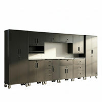 Garage Cabinet System Built to Organize Workshops, Heavy Duty Steel, Modular Design, Workbench Included
