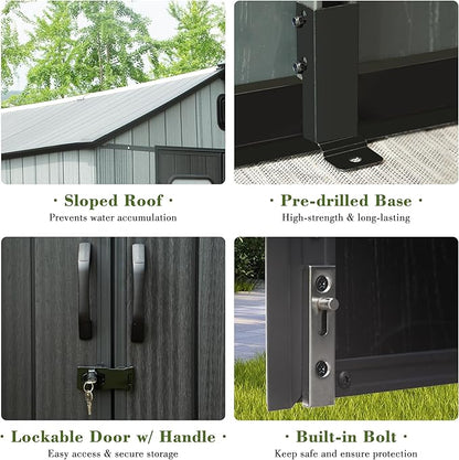 Domi 6x4FT Outdoor Resin Storage Shed with Transparent Windows & Louvered Vents, Plastic Tool Shed with Double Lockable Doors & Gable Roof, Outside Garden Shed for Backyard, Patio, Lawn, Grey