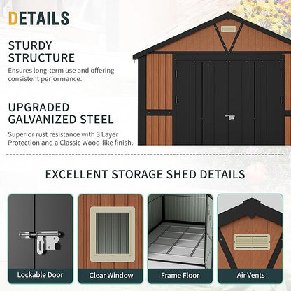 10x12 Ft Outdoor Storage Shed, Extra Large Metal Shed with Frame Floor, Lockable Doors, 2 Windows, Outside Steel Tiny House Ideal for Garden, Backyard, Patio Utility, Tool Storage