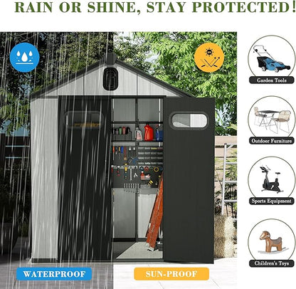 Domi 6x4FT Outdoor Resin Storage Shed with Transparent Windows & Louvered Vents, Plastic Tool Shed with Double Lockable Doors & Gable Roof, Outside Garden Shed for Backyard, Patio, Lawn, Grey