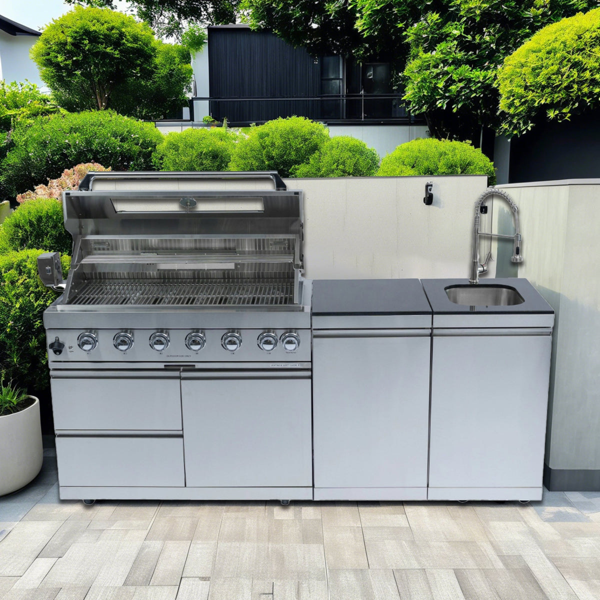 Stainless Steel 6-Burner Outdoor Kitchen Grill with Rotisserie - Granite