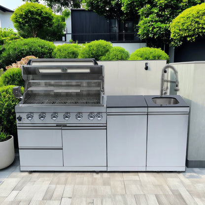 Stainless Steel 6-Burner Outdoor Kitchen Grill with Rotisserie - Granite
