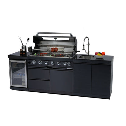 NG 95" 6-Burner 85000 BTU Black Outdoor Kitchen Island Grill Rotisserie kit Granite Countertops