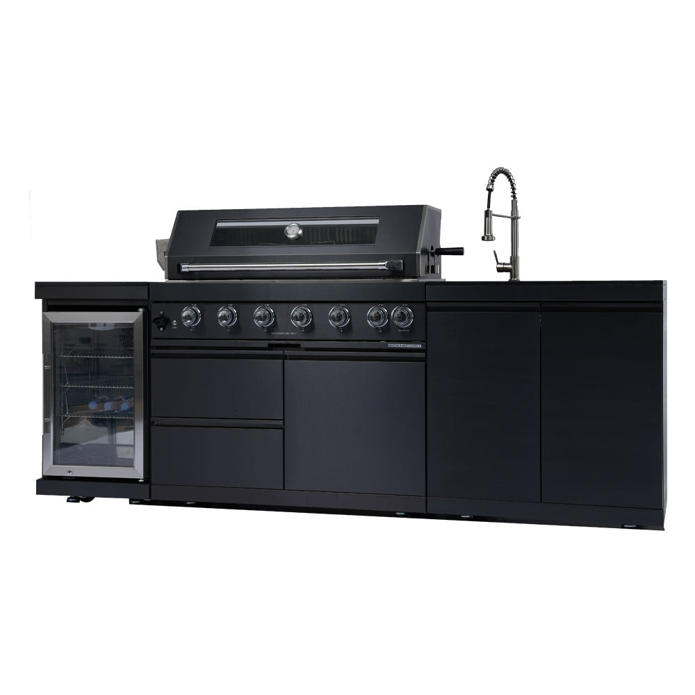 NG 95" 6-Burner 85000 BTU Black Outdoor Kitchen Island Grill Rotisserie kit Granite Countertops