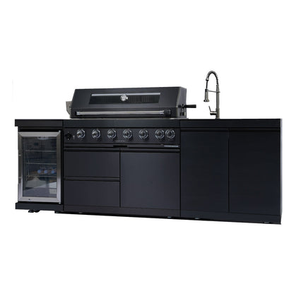 NG 95" 6-Burner 85000 BTU Black Outdoor Kitchen Island Grill Rotisserie kit Granite Countertops