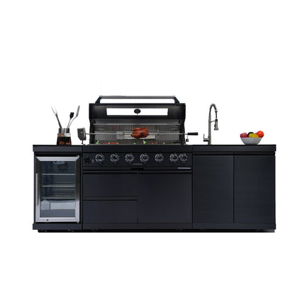 NG 95" 6-Burner 85000 BTU Black Outdoor Kitchen Island Grill Rotisserie kit Granite Countertops