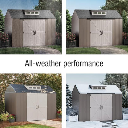 Rubbermaid Extra Large Resin Outdoor Storage Shed With Floor (7 x 10.5 Ft.) Weather Resistant Brown Organization for Home/Lawn Mower/Backyard Equipment/Bike Storage/Pool Supplies
