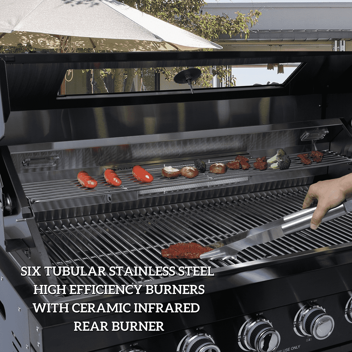 NG 95" 6-Burner 85000 BTU Black Outdoor Kitchen Island Grill Rotisserie kit Granite Countertops