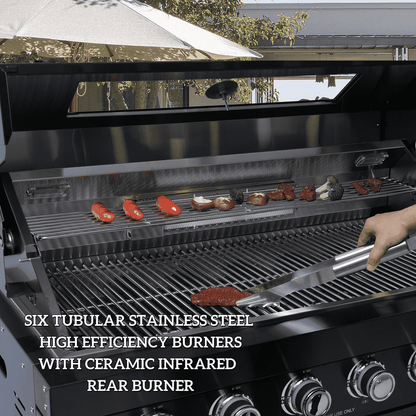 NG 95" 6-Burner 85000 BTU Black Outdoor Kitchen Island Grill Rotisserie kit Granite Countertops
