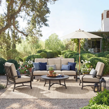 Chamber Aluminum Outdoor Sofa and 2 Chairs with Round Coffee Table