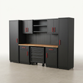 Garage Storage Cabinet System Designed for Workshop Organization, 8-Piece Set, Steel Construction, Rolling Chest